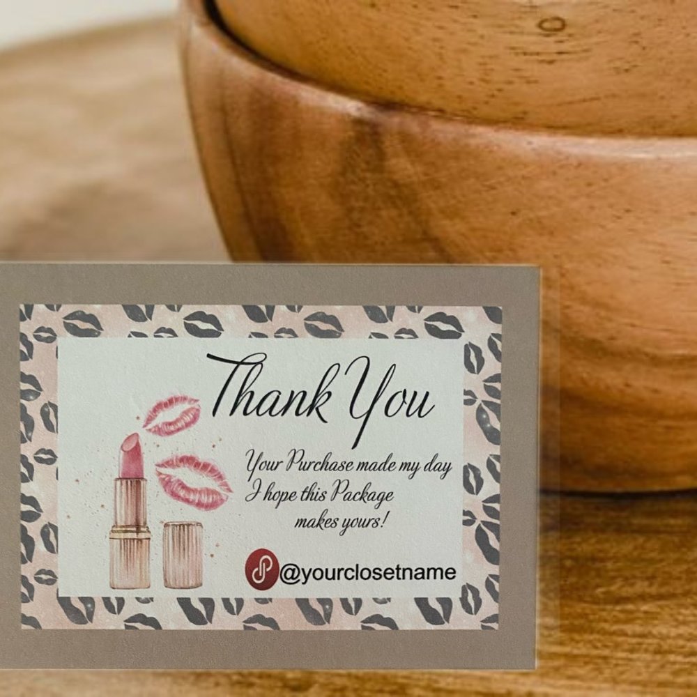 Makeup 100 count Thank You Customer Packaging Cards 3.5”x2”